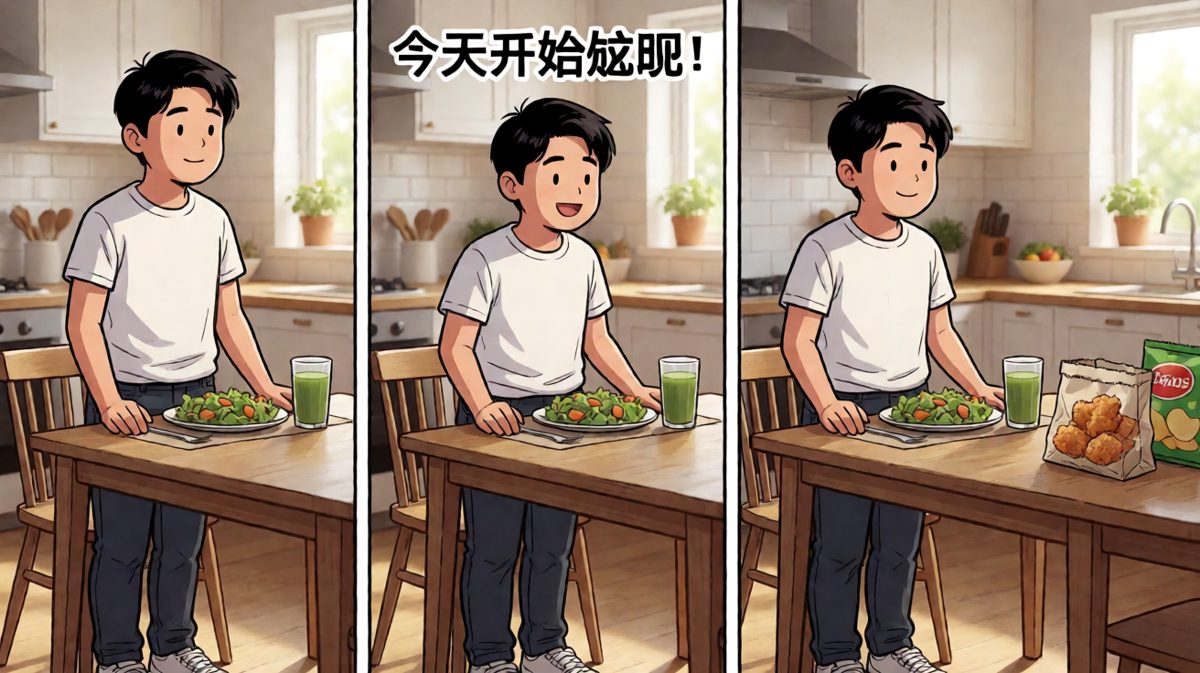 今天开始减肥，沙拉真好吃……才怪