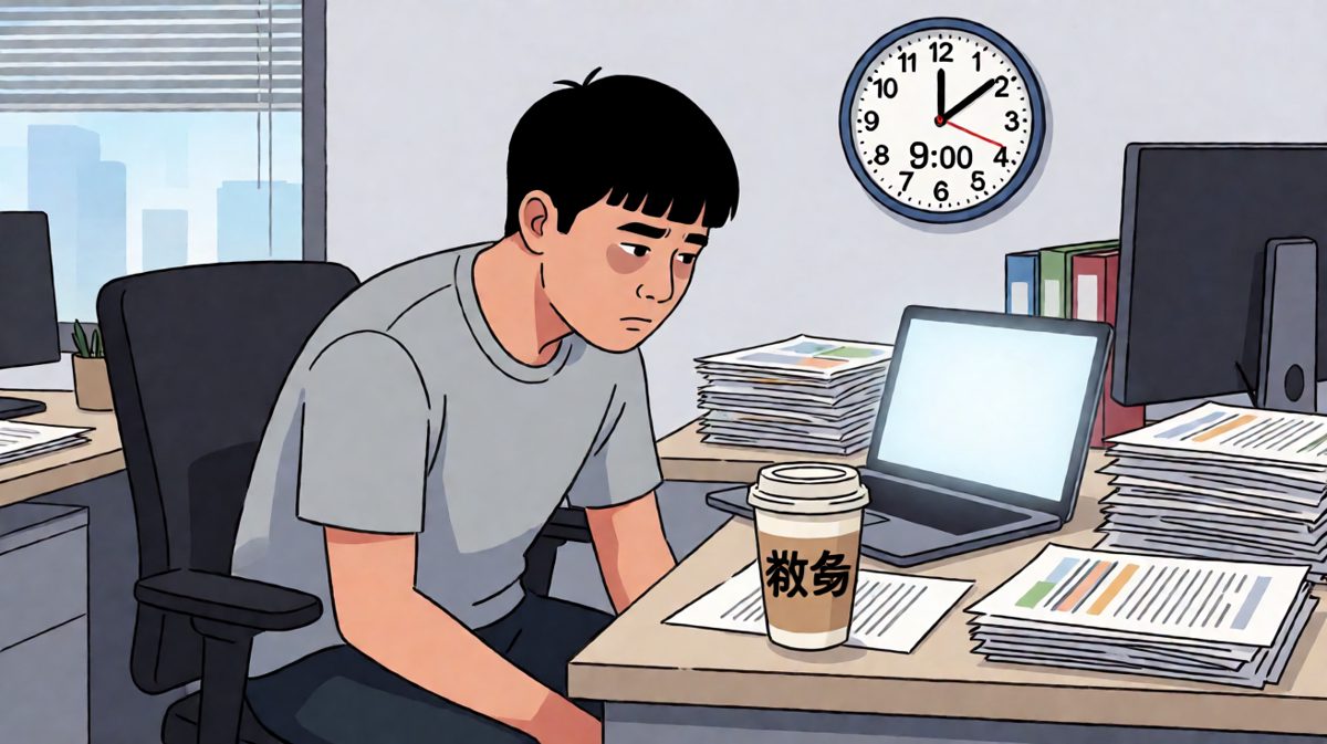 周一早晨的打工人，灵魂还在床上，身体已在工位