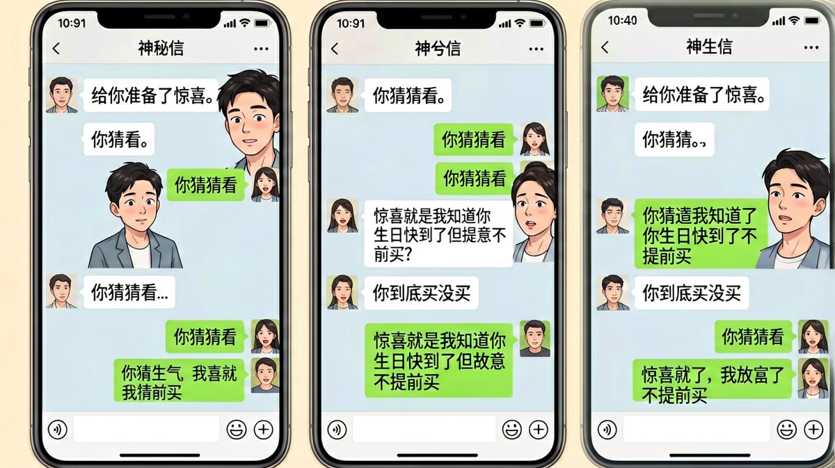 男生自称惊喜实则挖坑，女生的暴怒表情包是最强反击。