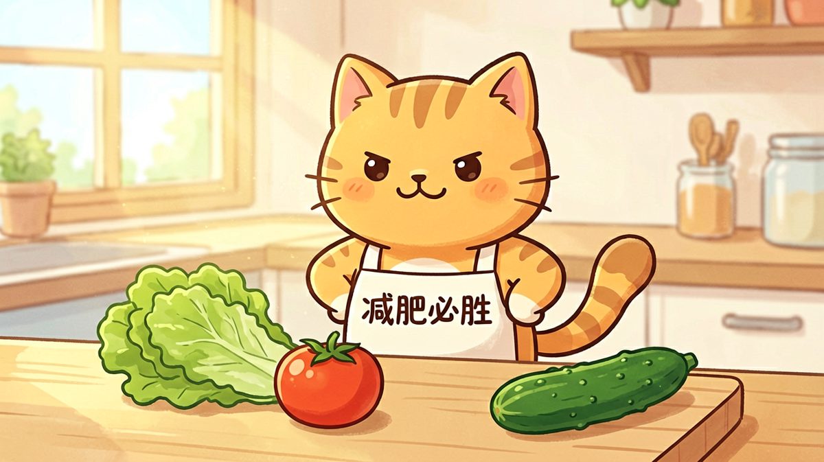 小橘猫信心满满准备制作健康沙拉。