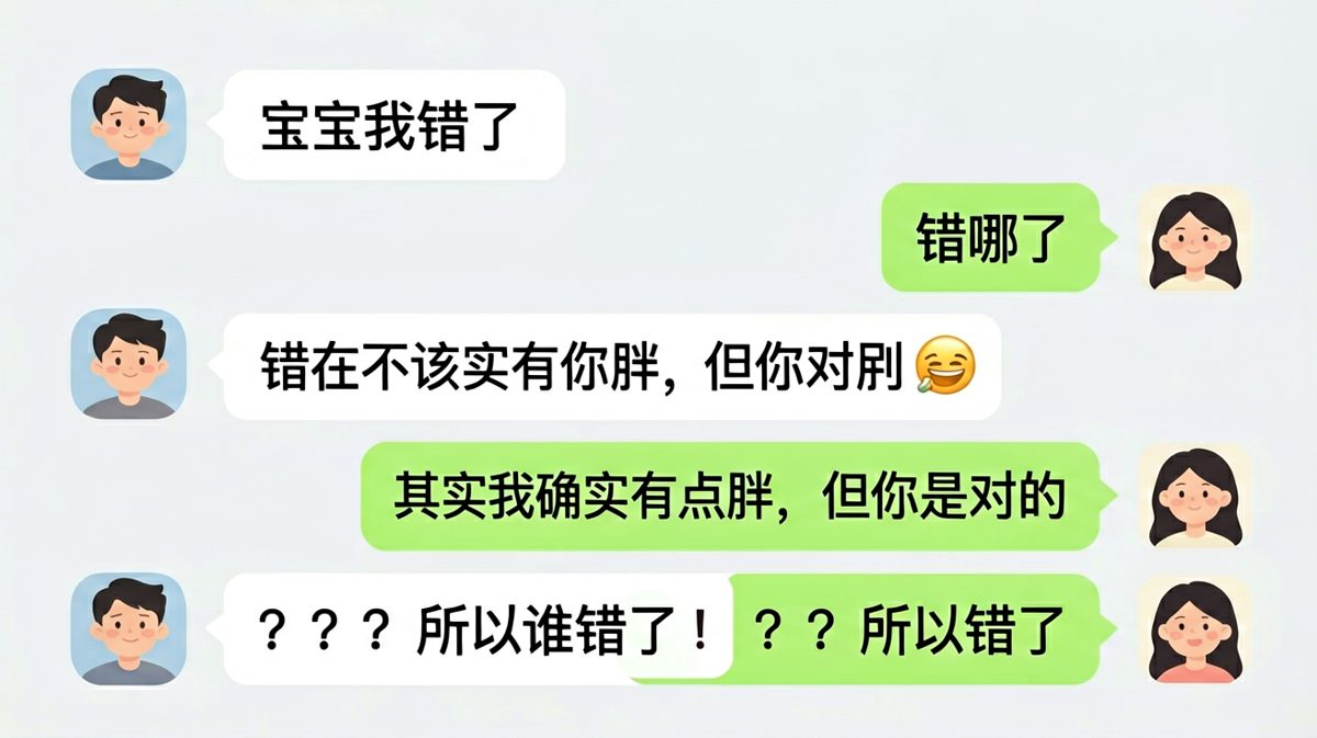 男生认错却越描越黑，女生反转让人哭笑不得