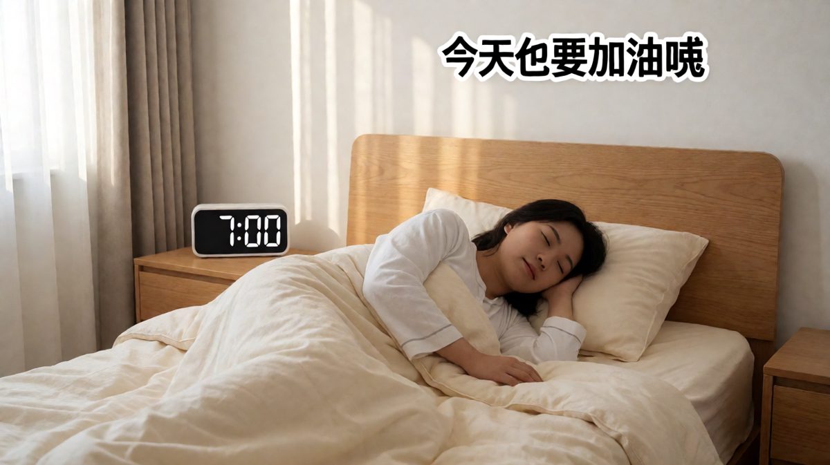 闹钟响了，按掉继续睡