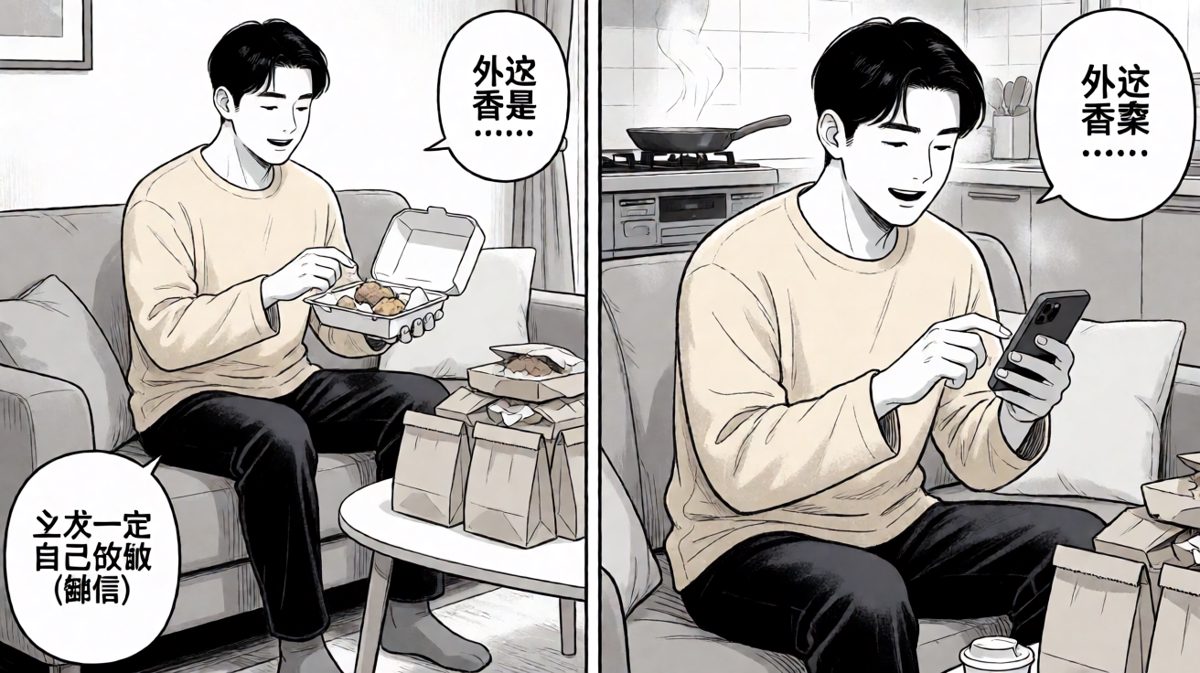 结局：还是点了外卖，下次一定（才怪）