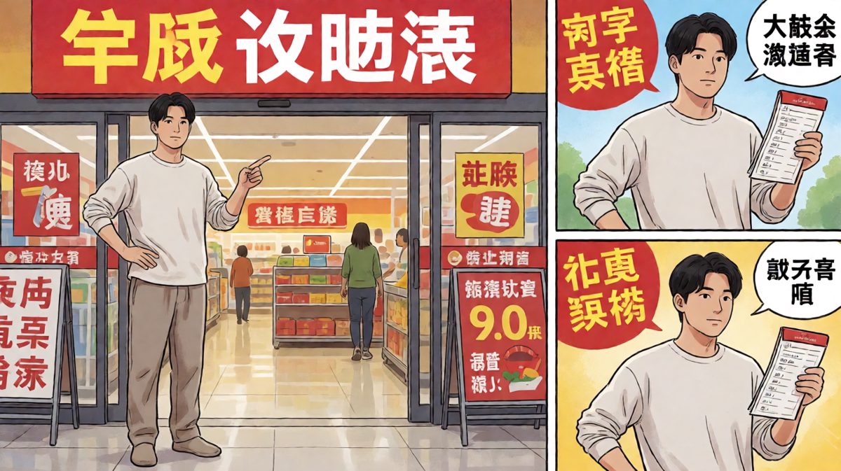 信心爆棚地踏入超市