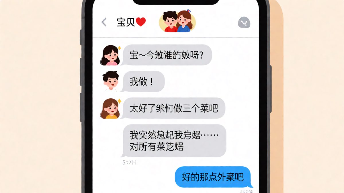 男方以'对菜过敏'为由成功逃避做饭，但输入框暴露了他其实早知道会这样