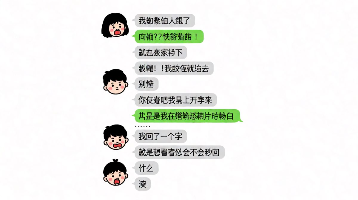女生恶作剧假装被跟踪，结果收到了一个字的神回复。
