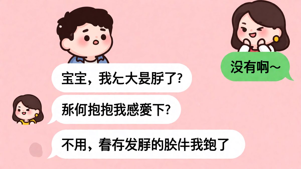 男方试探性问胖没胖，女方的回复让人措手不及——看他照片就饱了！