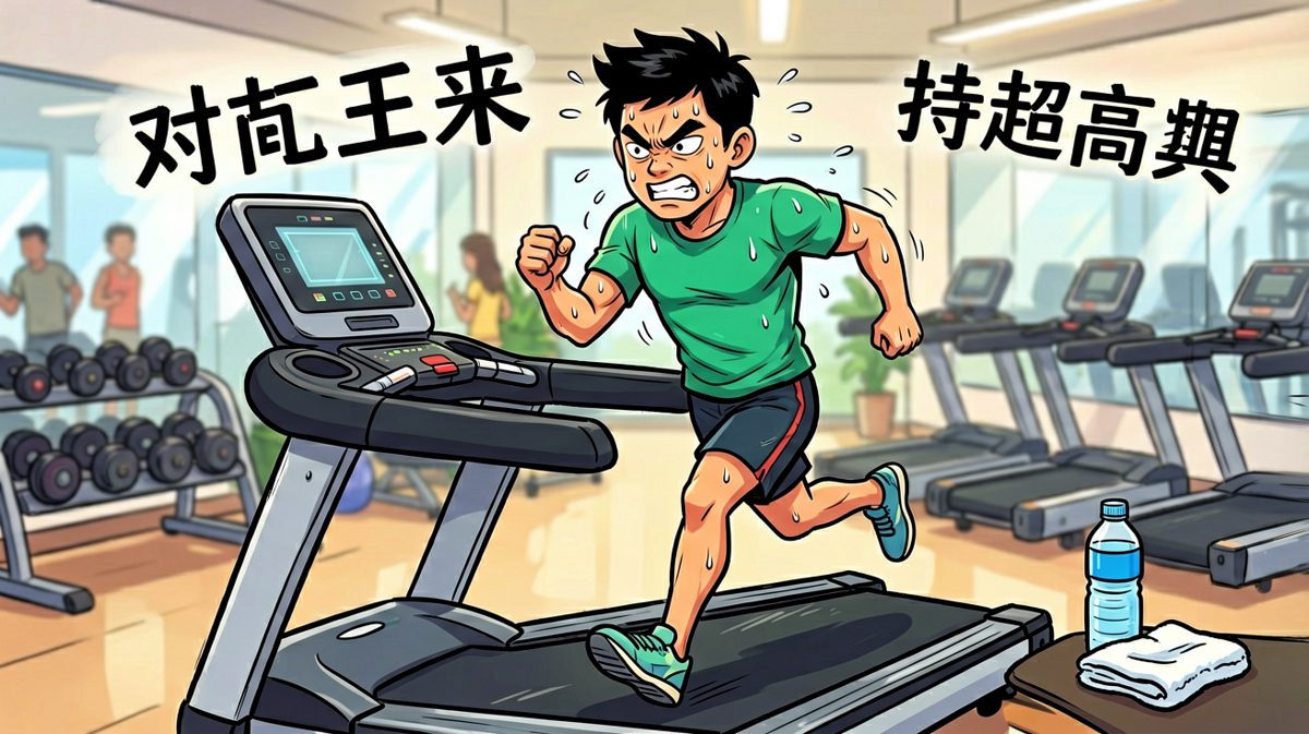 第二天，咬牙坚持在健身房挥汗如雨