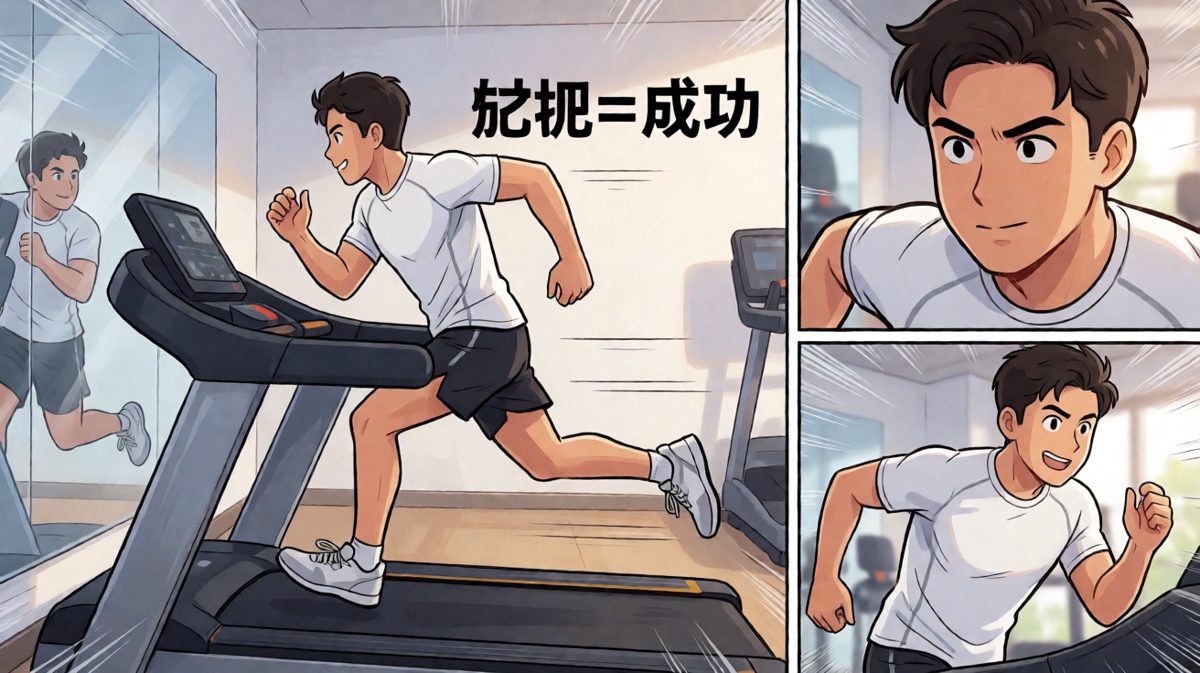 第二格：健身房里拼尽全力，汗如雨下