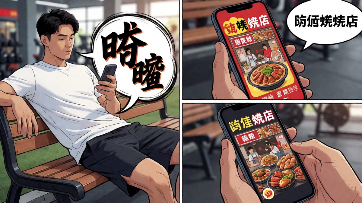 第三格：练完饿到扶墙，烧烤店的诱惑来了
