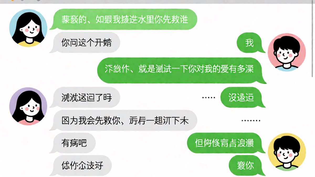 求生欲满分男孩用土味情话成功化解送命题。