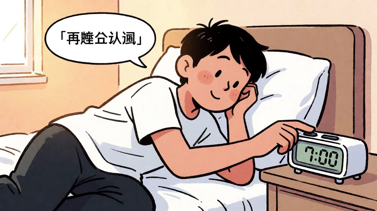 闹钟响起，果断关掉继续睡