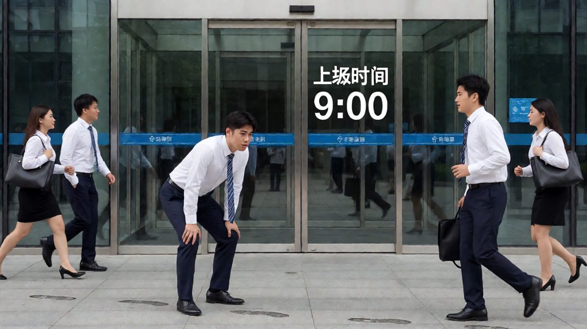 主角狂奔到公司，气喘吁吁推门而入