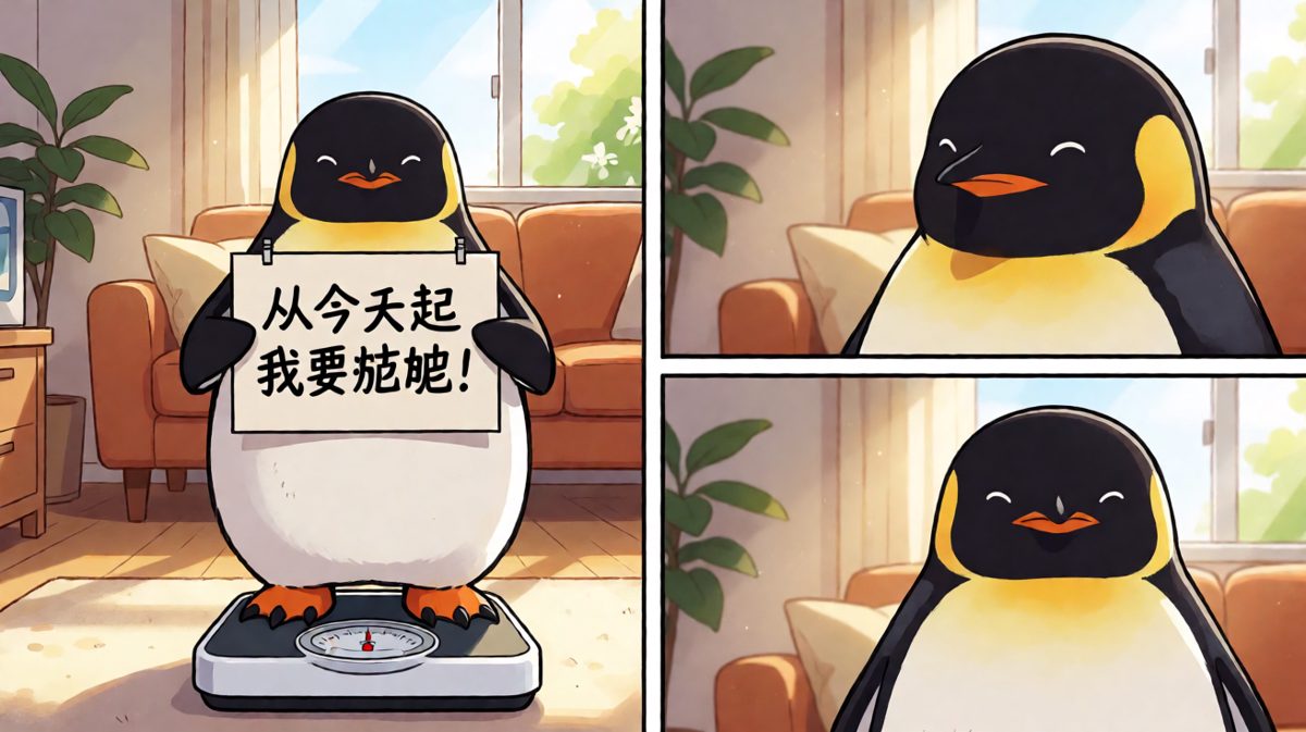 企鹅立下减肥誓言，气势十足。