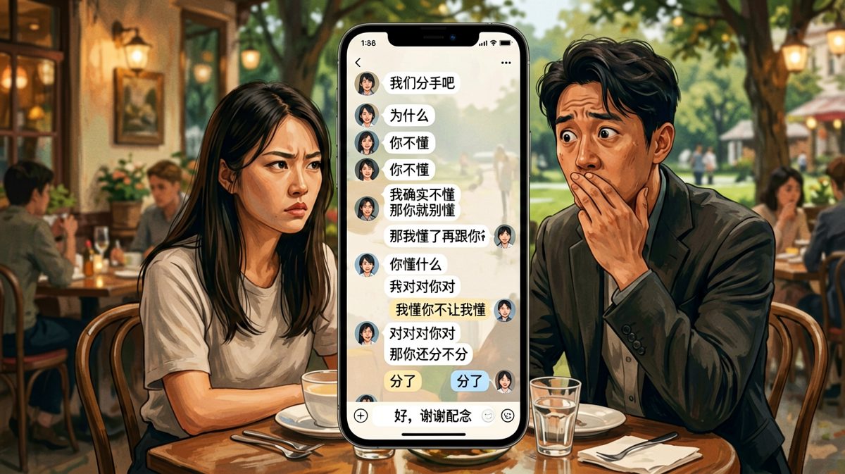 女生突然提分手，男生装傻充愣，最后女生自己把天聊死了