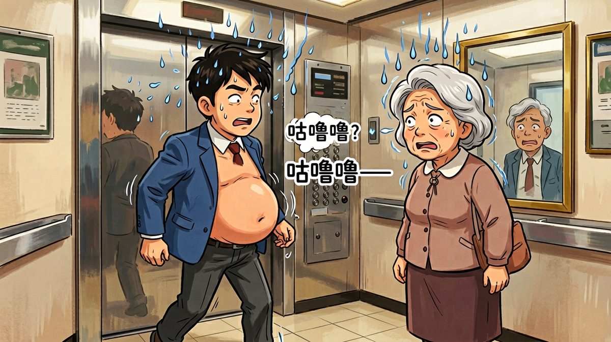 电梯社死现场，一声肠鸣毁所有体面