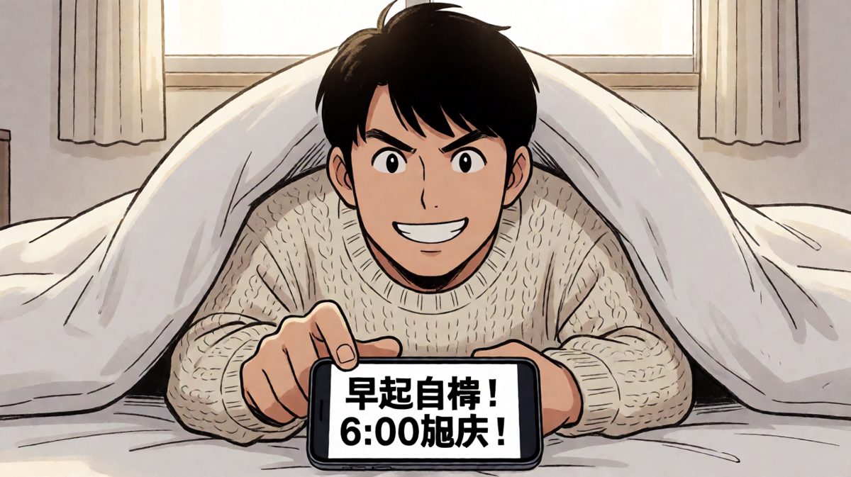 雄心勃勃设好早起闹钟，发誓今天要自律