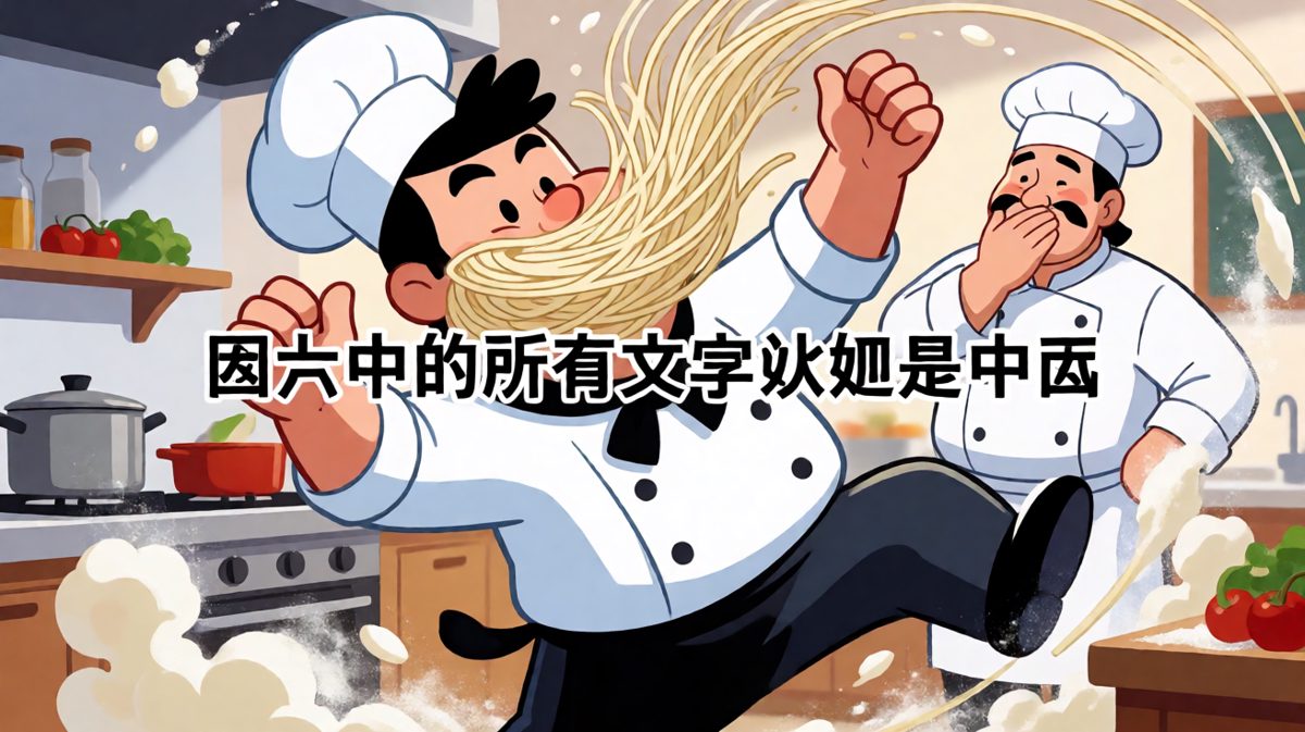 法国厨师信心满满地自己动手，结果面团炸成了废墟，满脸都是面粉。