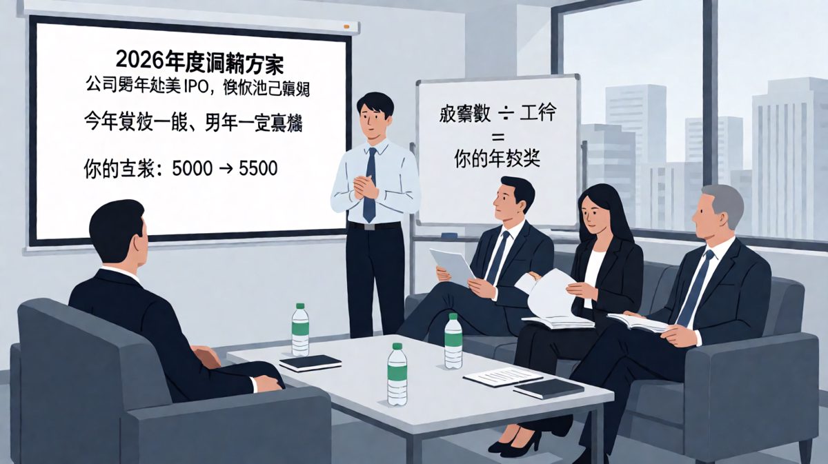 老板画饼说「公司明年赴美上市」，小林正要感动落泪，HR补刀「你的期权要活到明年才能兑现」。