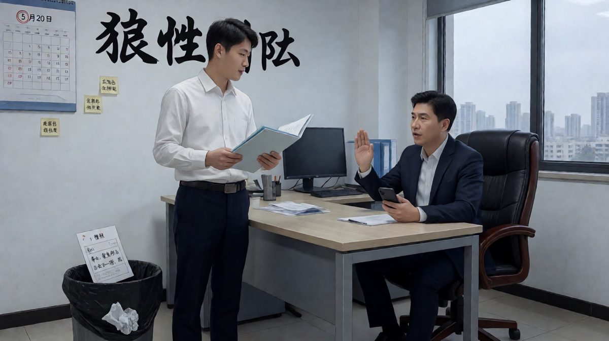 小陈请三天假被拒，崩溃时看见老板桌上手机屏幕显示着自己刚批的「3天带薪年假」审批通过。