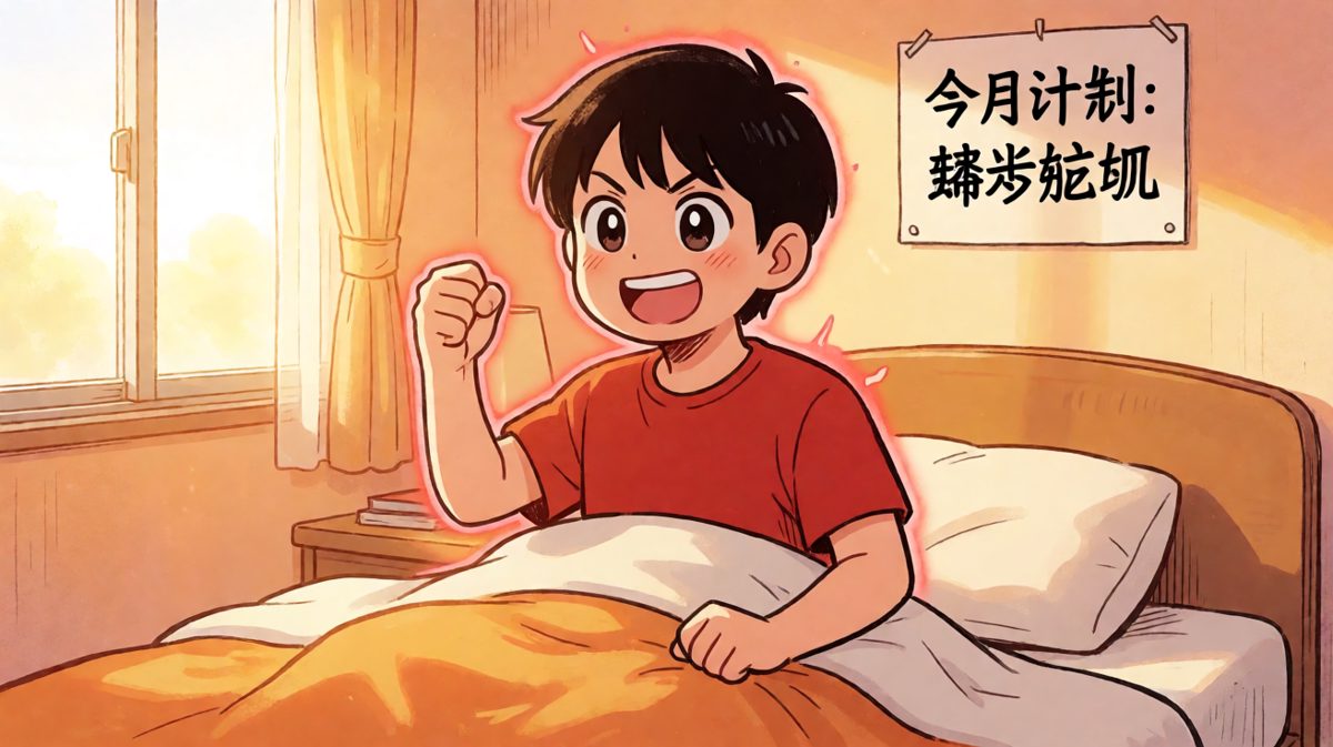 第1格：清晨5:30，主角雄心万丈地决定开始跑步生活