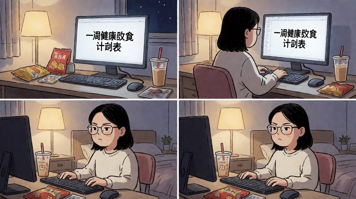 深夜制定宏伟健康计划，雄心万丈。