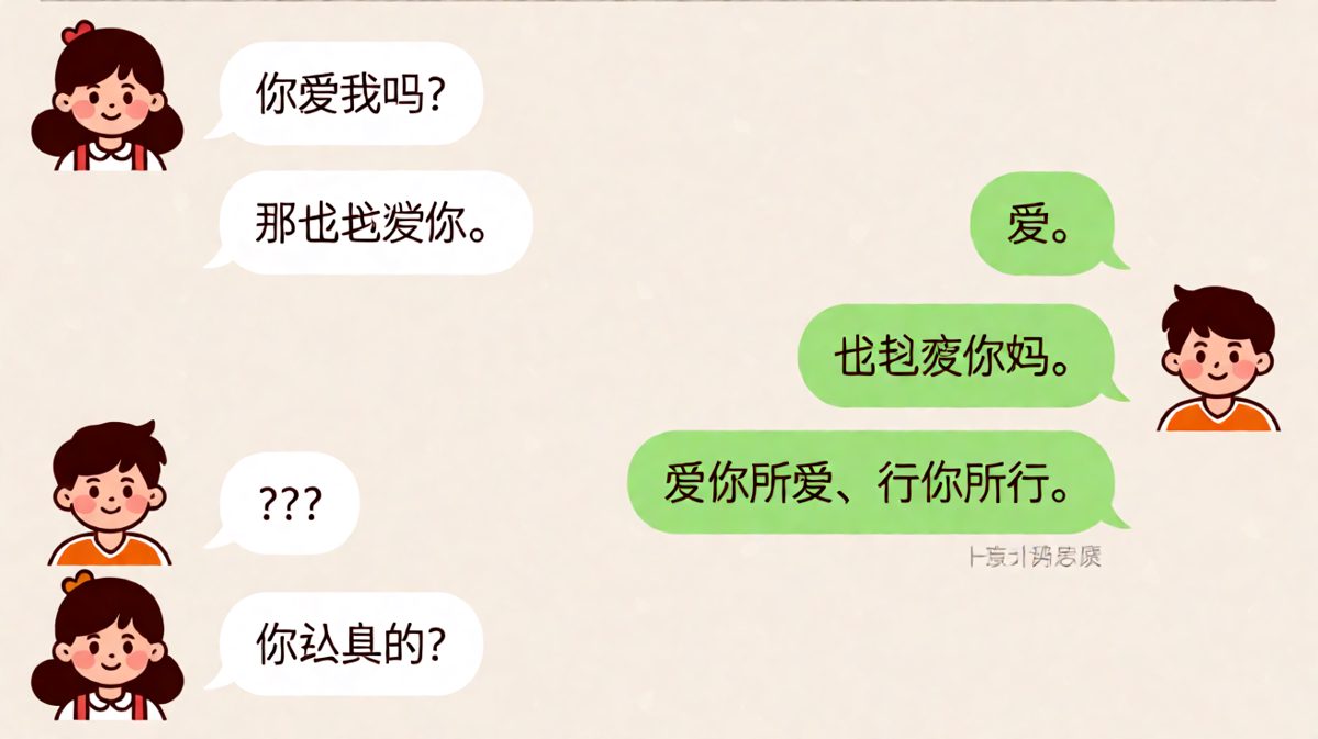 「我也爱你」后的神级接梗，男生用土味情话完成反转