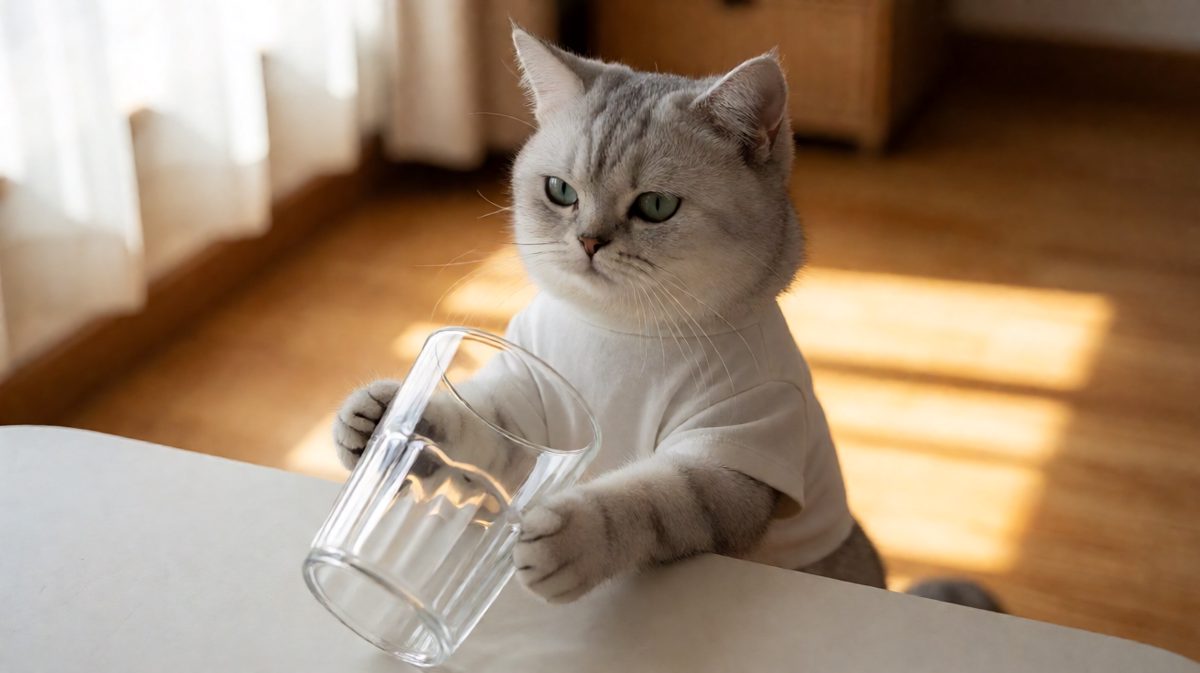 猫咪：我只是想测试一下杯子会不会飞起来