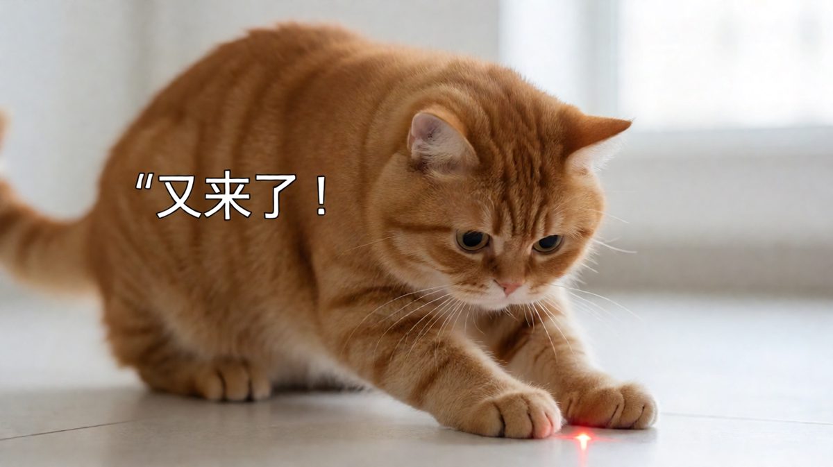 猫咪抓激光笔红点摔个四脚朝天