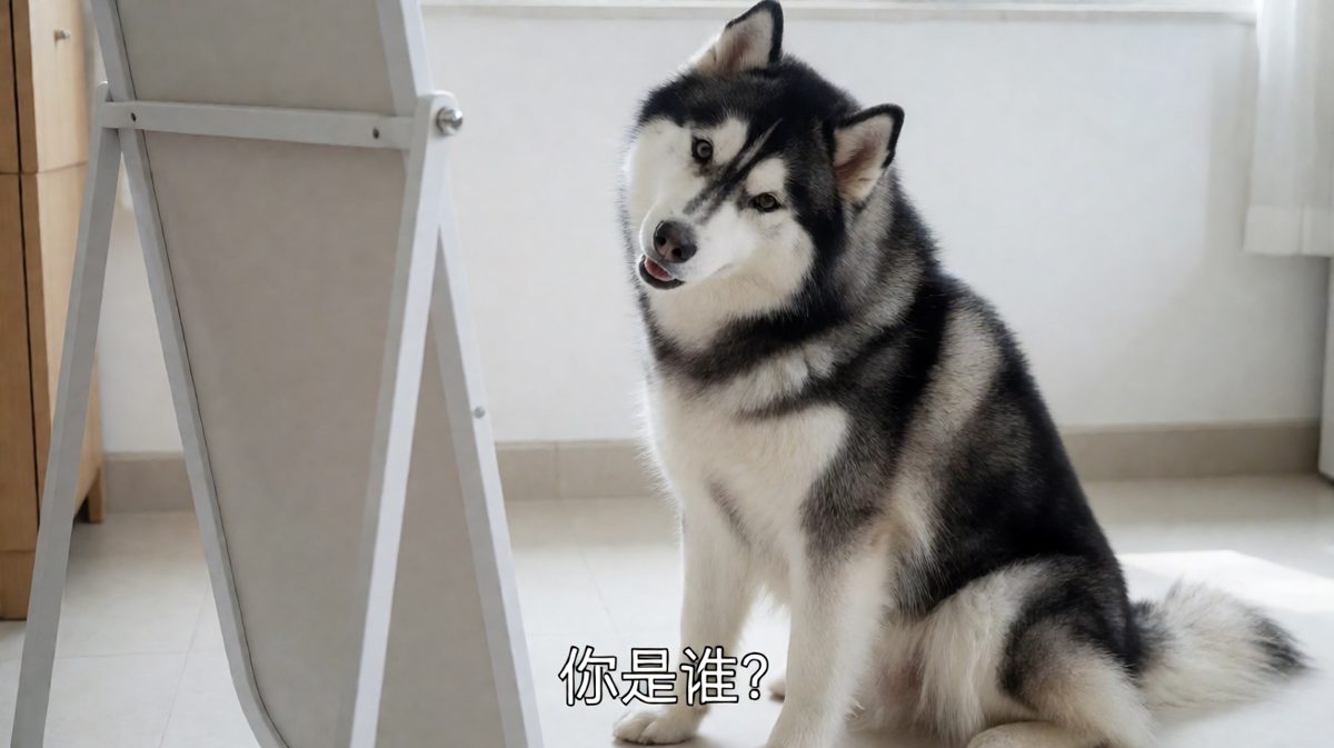 哈士奇看镜子以为自己很帅