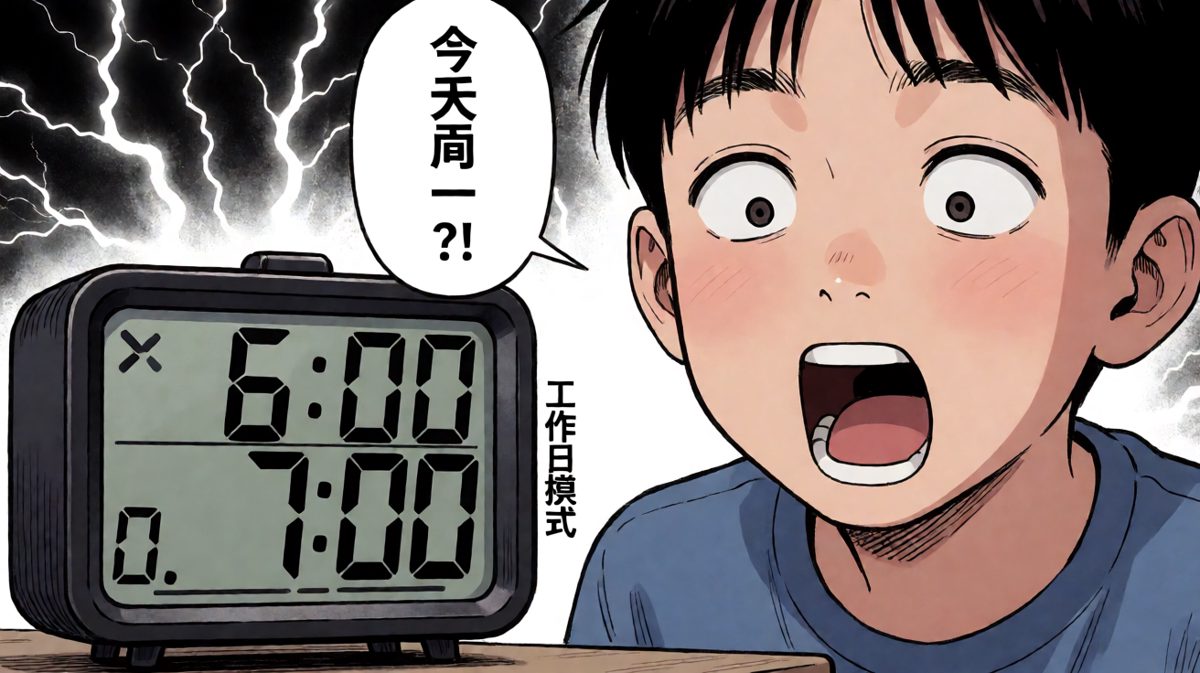 闹钟显示今天是工作日，小明的世界瞬间崩塌