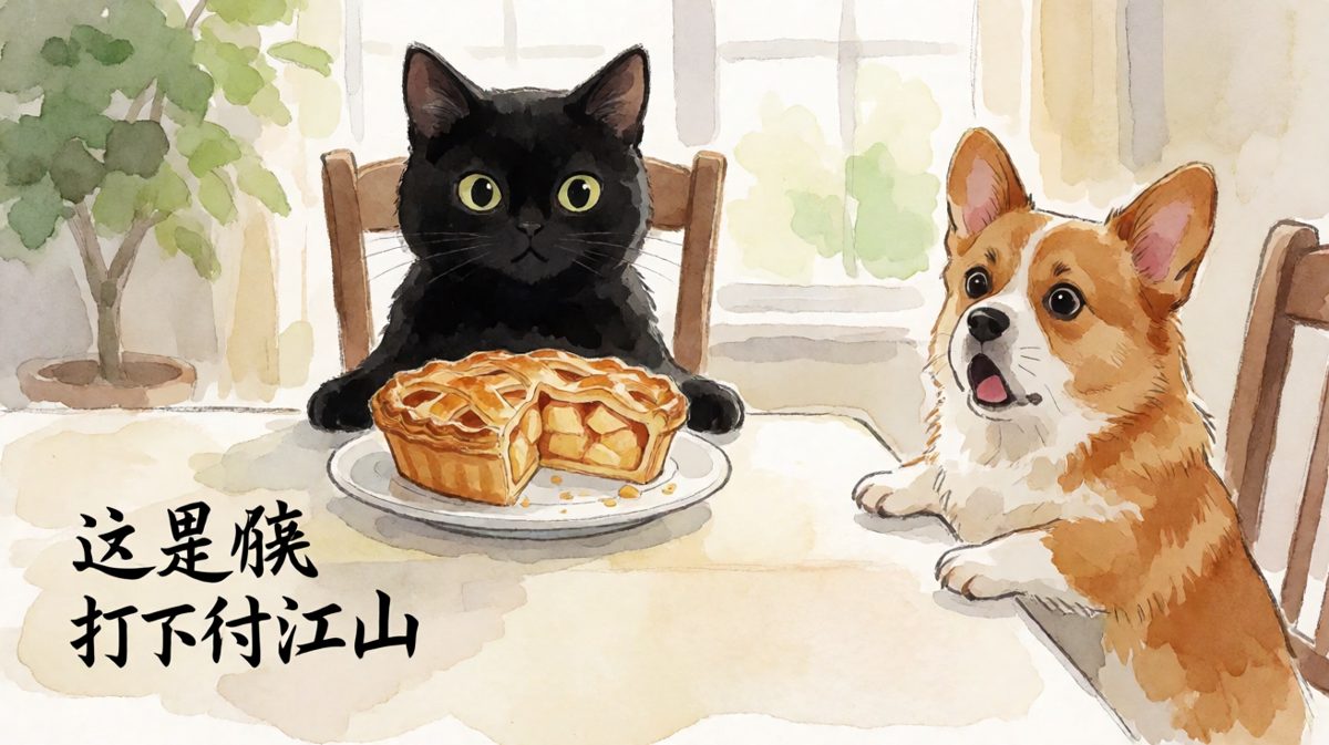 黑猫霸占餐桌，柯基震惊到失语