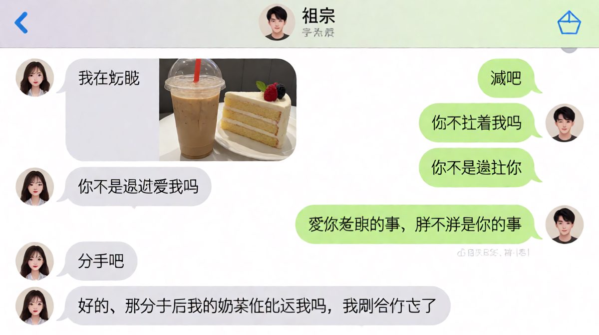 说好减肥的女朋友，男朋友反而在纠结奶茶钱