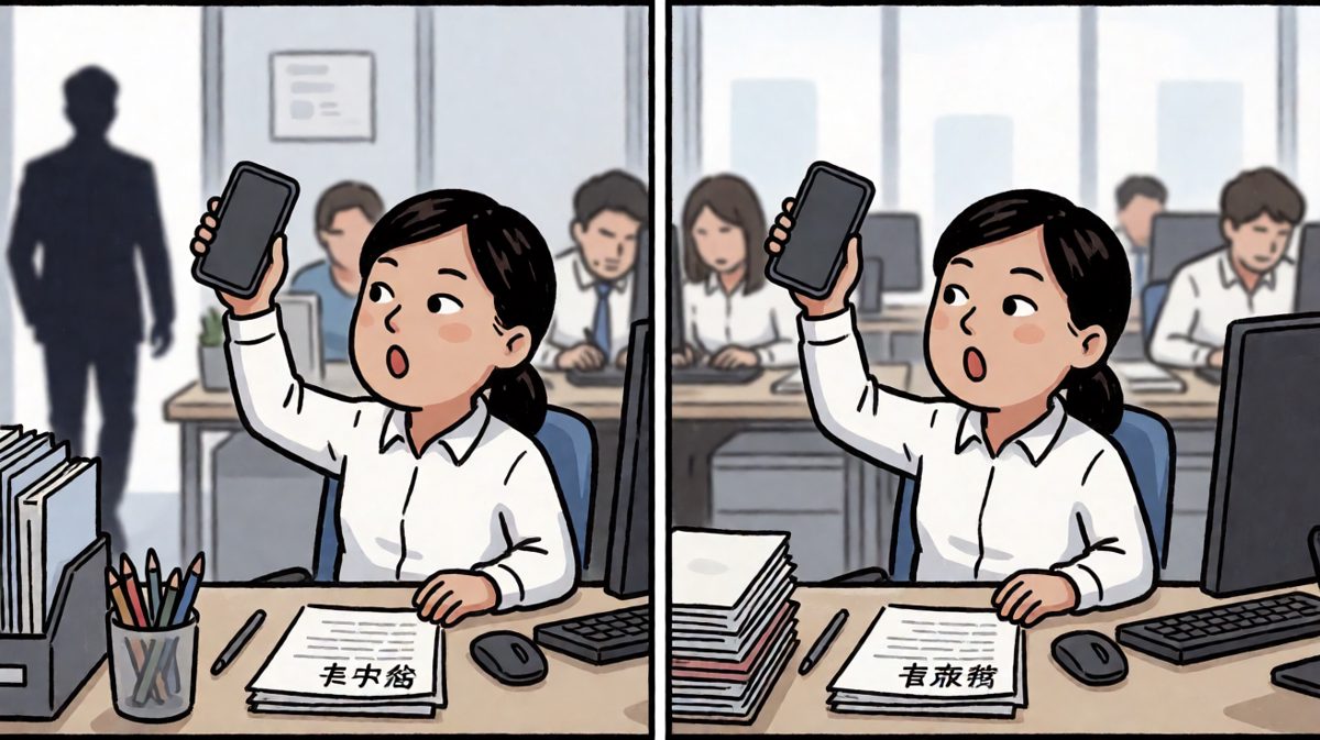 老板来了！手忙脚乱装努力。
