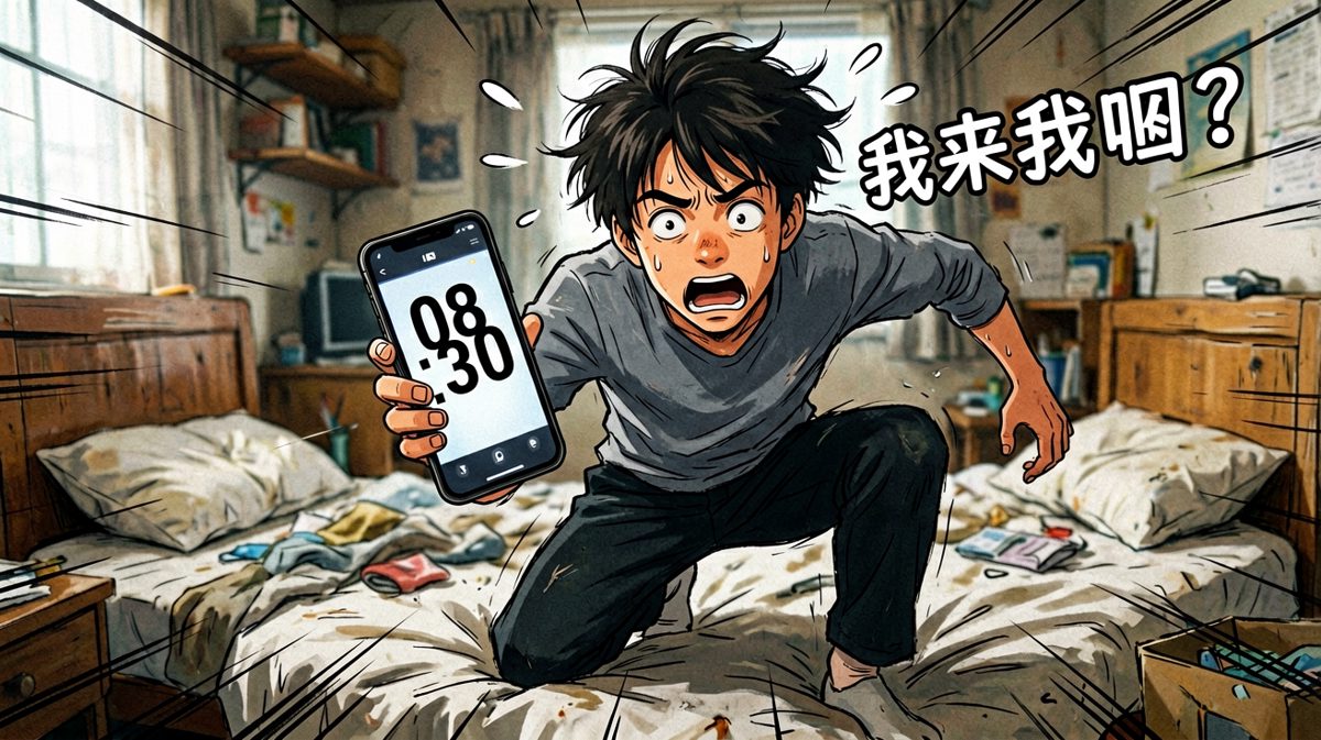 惊醒一看——已经八点半了！迟到了！