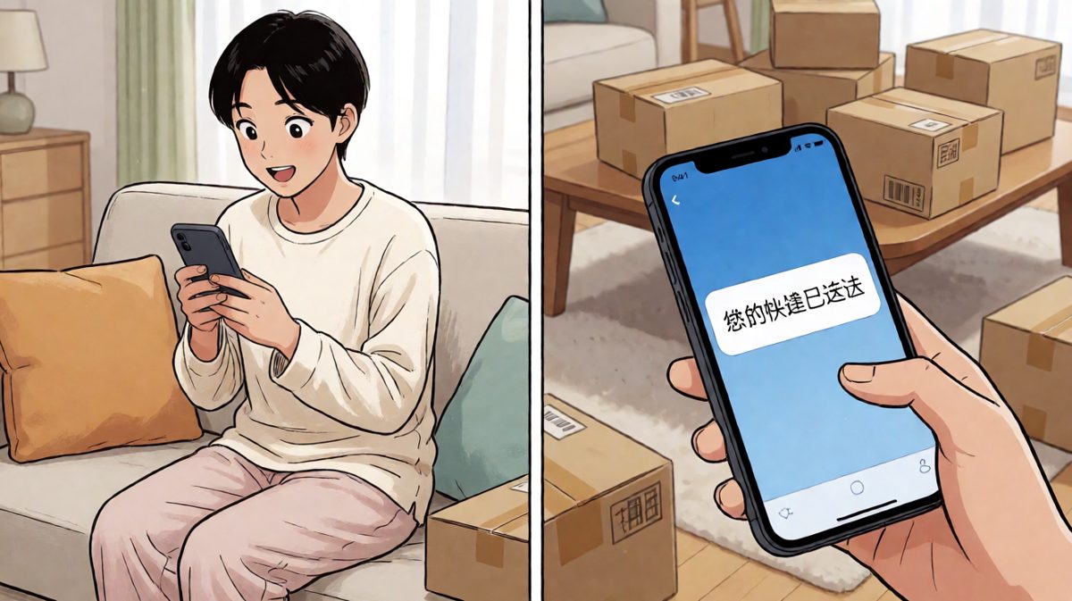 手机收到快递通知，兴奋又期待