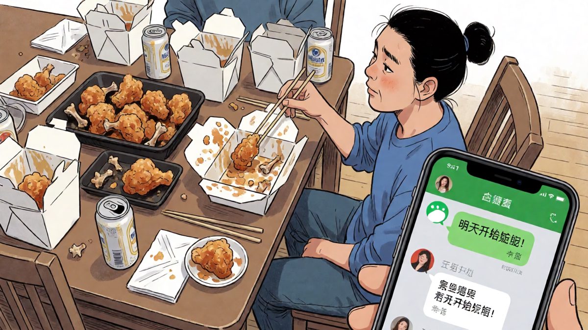 吃完后在群里发了减肥宣言，然后睡着了
