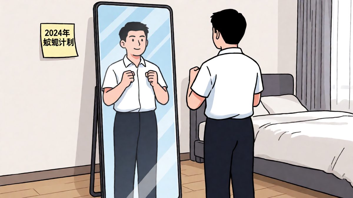 早起对着镜子立下减肥誓言，斗志满满