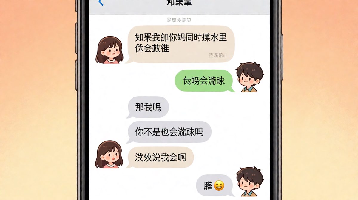 一道送命题，男生靠逻辑漏洞险胜，但最后的表情包暴露了他心虚。
