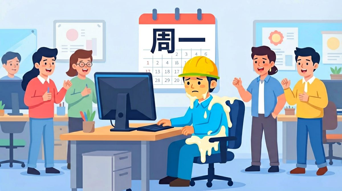 周一早晨的打工人，灵魂已离线，只剩肉体在敲键盘。