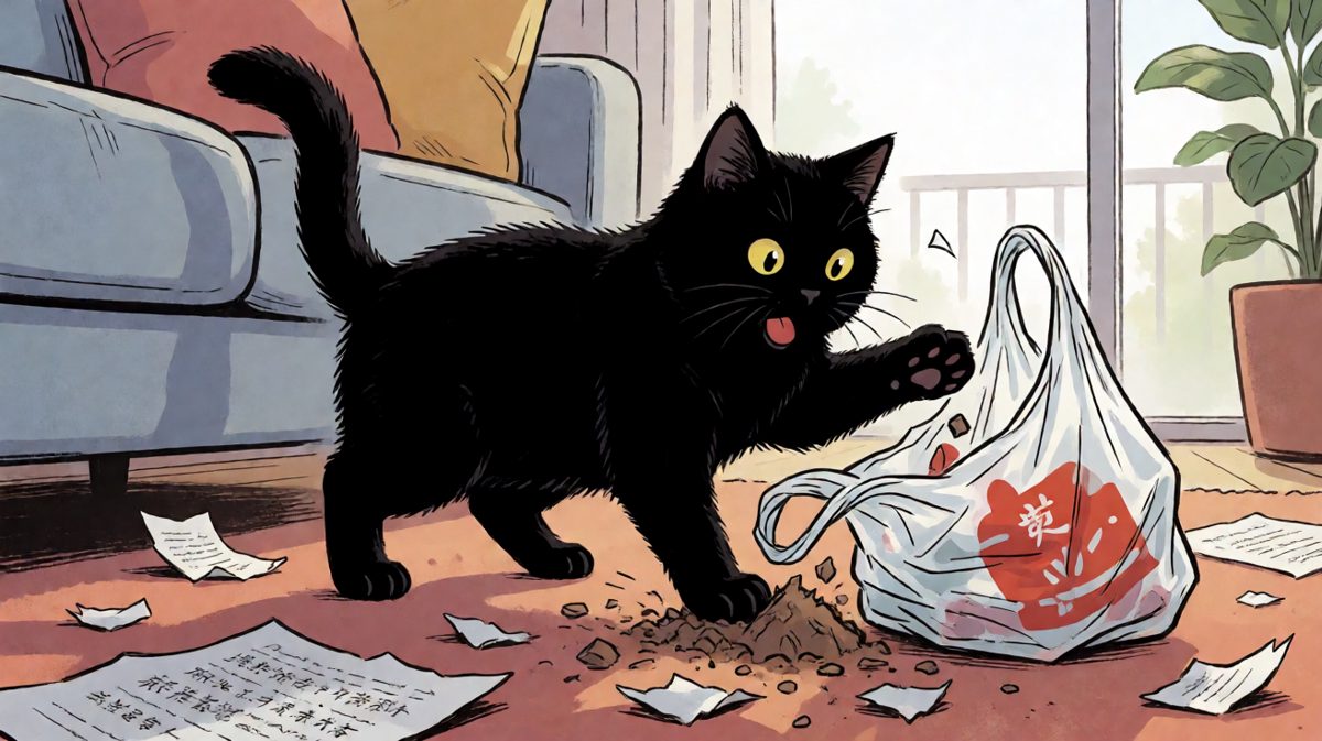 猫：这袋子里到底有什么！我要征服它！我要把它拆得片甲不留！