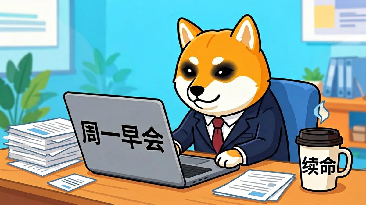 周一早会的柴犬，眼神已死但咖啡续命中