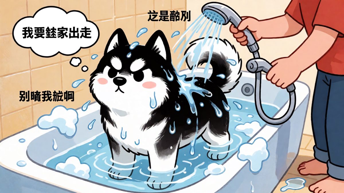 二哈的洗澡日 = 双方的互相折磨。