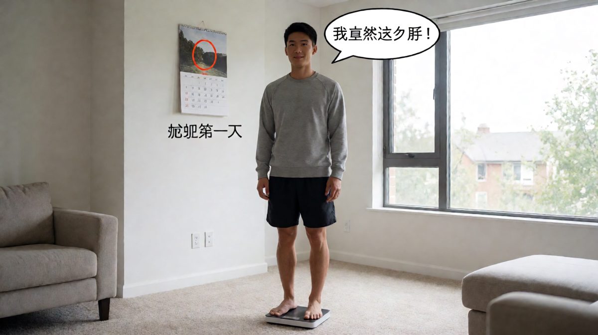 主角被体重数字吓到，下定决心减肥