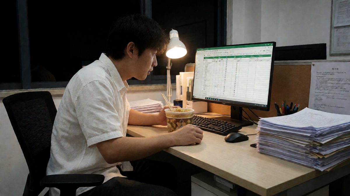 深夜办公室，泡面陪伴加班人