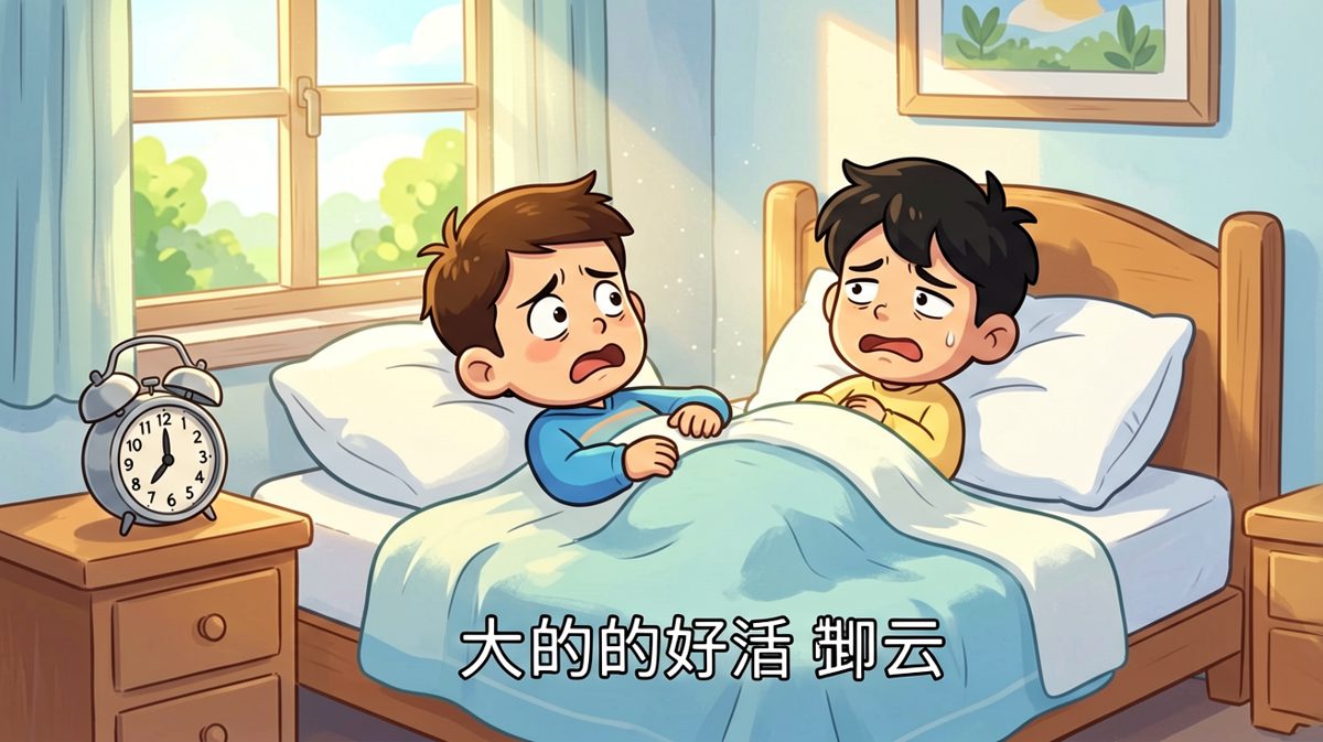 清晨闹钟响起，主角与被子展开'生死搏斗'