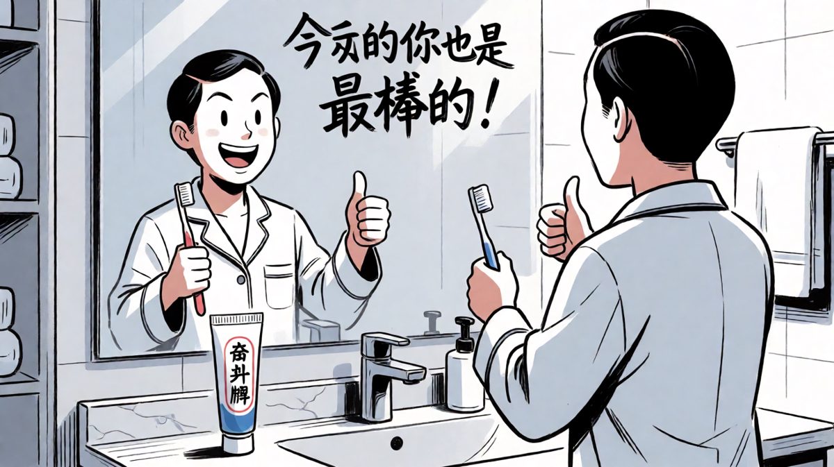 洗漱完毕，主角对自己的状态非常满意。