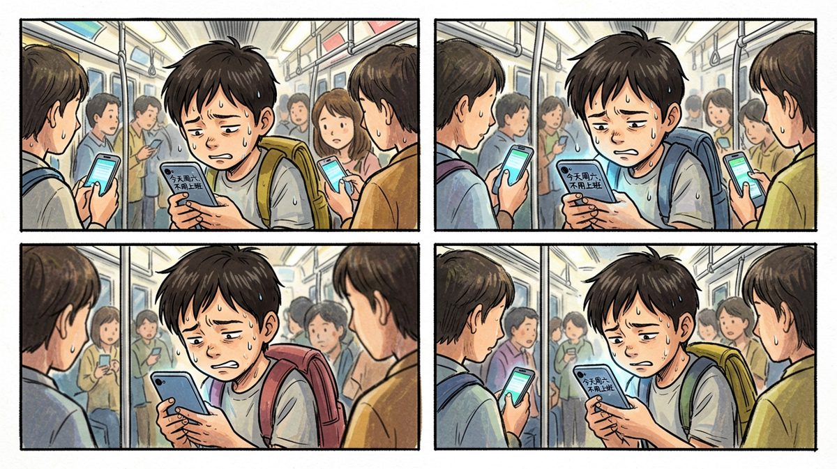 挤地铁途中，突然收到周末通知