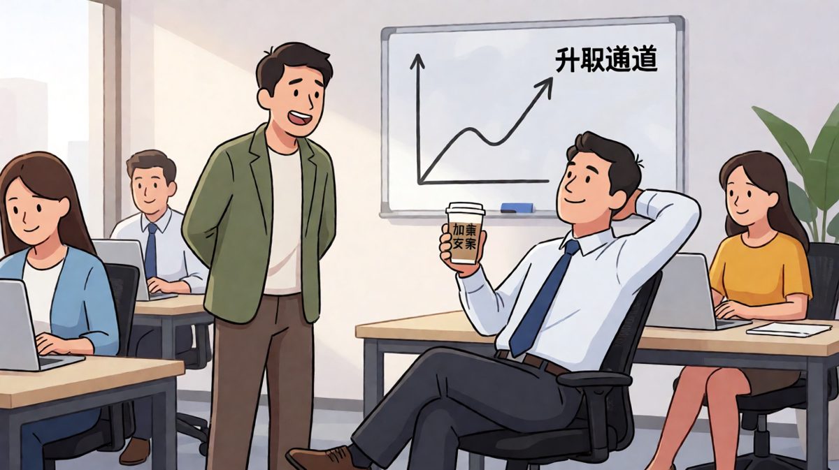 员工深吸一口气：老板，我想聊聊升职的事。老板放下咖啡杯，露出一丝意味深长的笑容……