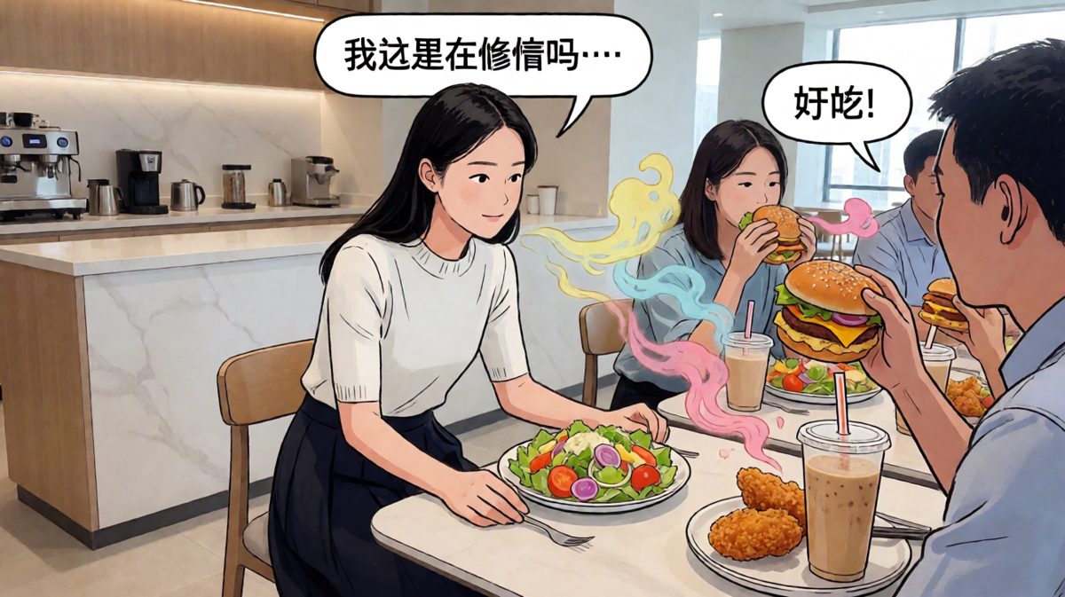 别人在享受美食，我在吃草